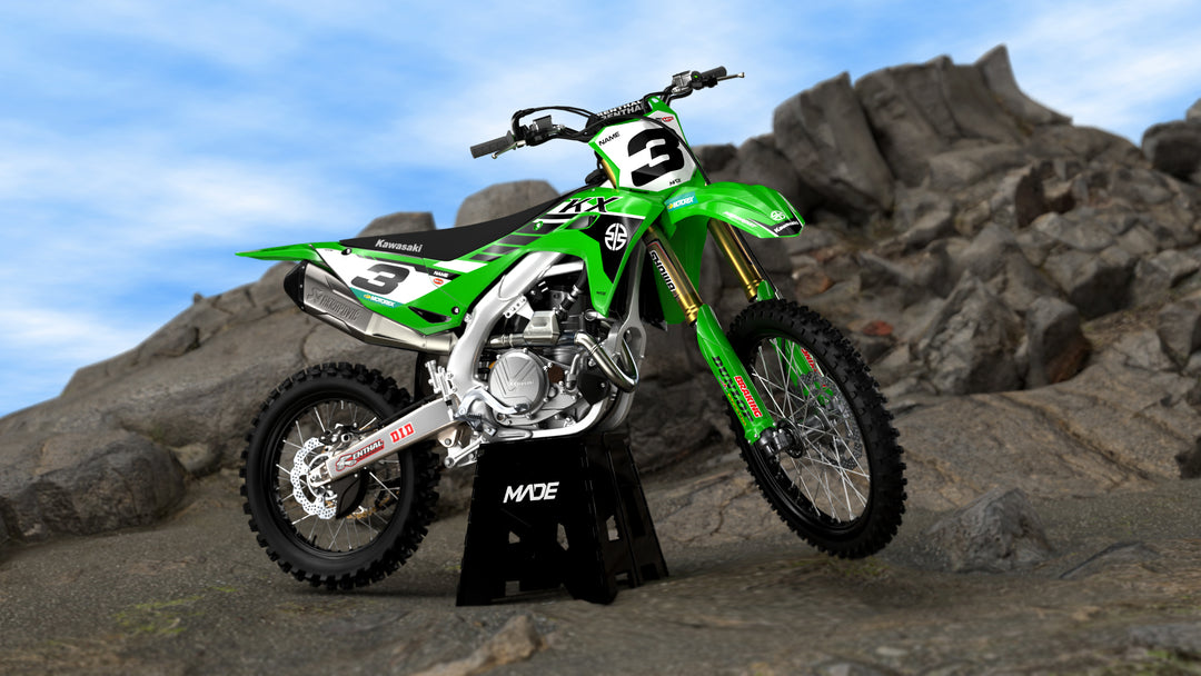 Kawasaki Custom Green motocross mx graphics with premium materials from Made stickers.