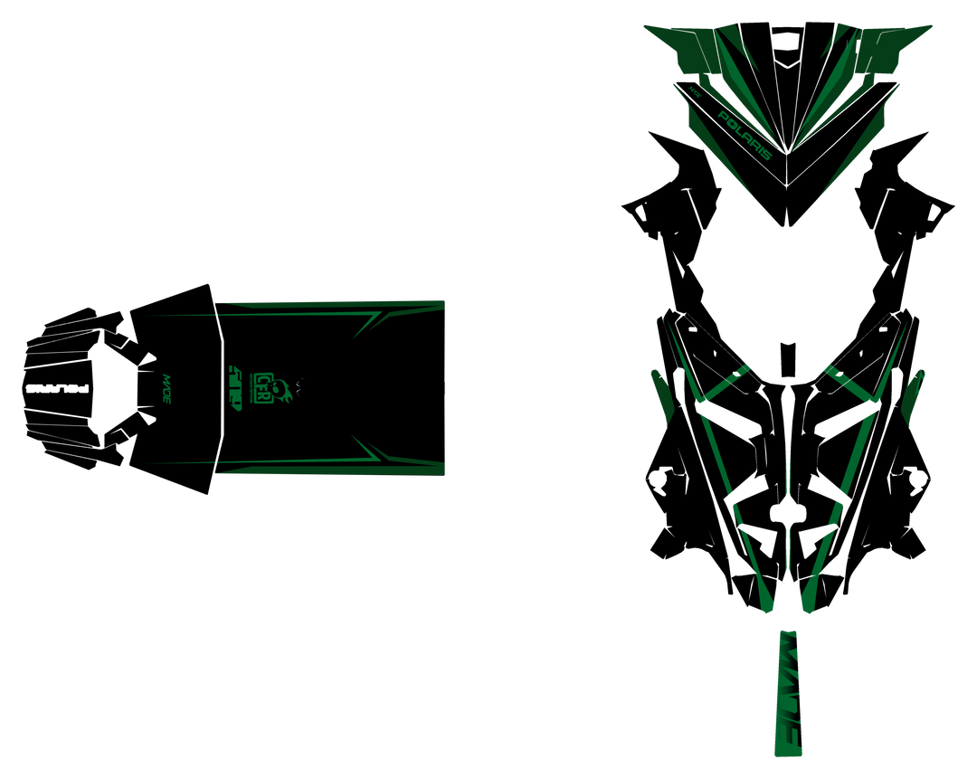 Alpine graphics kit for Polaris Matryx snowmobile - hood and tunnel - premium graphics from madestickers.com Black Green Green#color_black-green-green
