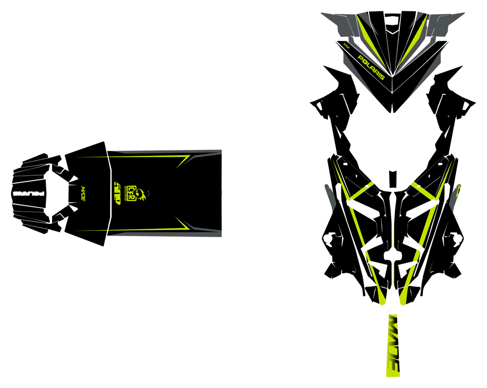 Alpine graphics kit for Polaris Matryx snowmobile - hood and tunnel - premium graphics from madestickers.com Black Neon Grey#color_black-neon-grey