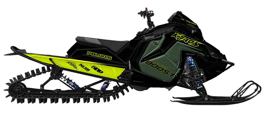 Boost graphics kit for Polaris Matryx snowmobile - side view - premium graphics from madestickers.com Black Green Neon#color_black-green-neon