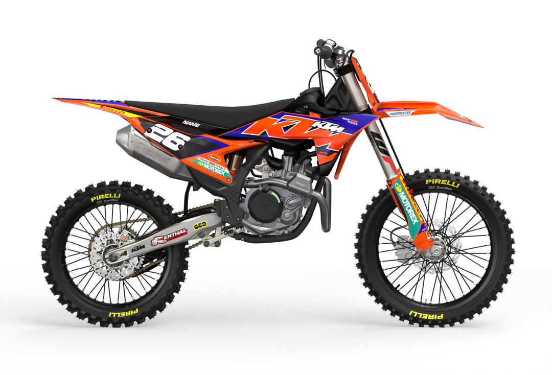 KTM dirt bike with Critical motocross licensed product graphics from madestickers.com Blue#color_blue