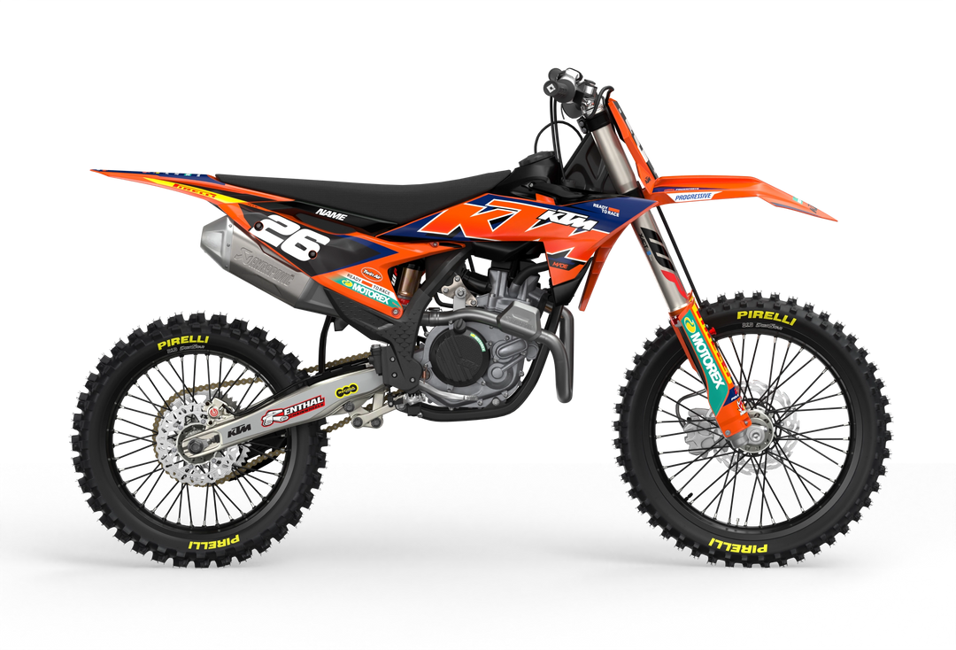 KTM dirt bike with Critical motocross licensed product graphics from madestickers.com DarkBlue#color_darkblue