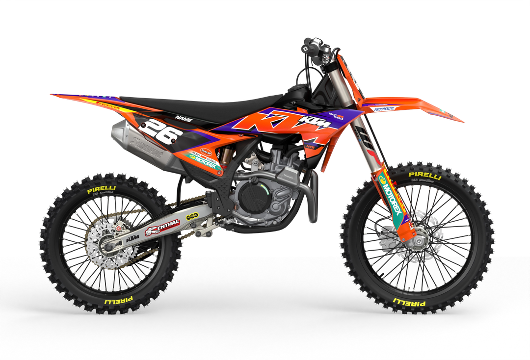 KTM dirt bike with Critical motocross licensed product graphics from madestickers.com Purple#color_purple