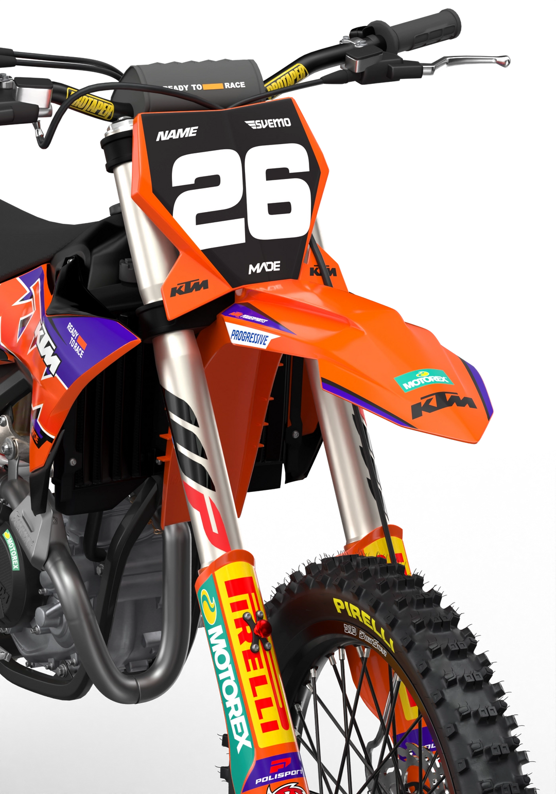 KTM dirt bike with Critical motocross licensed product graphics from madestickers.com Purple#color_purple