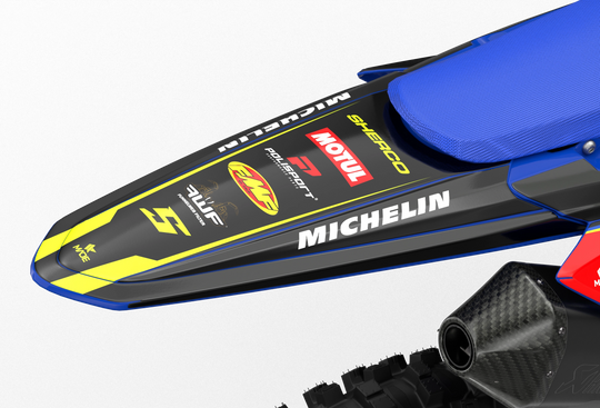 Sherco SE enduro Factory dirt bike graphics in blue, grey and yellow colors Blue#color_blue