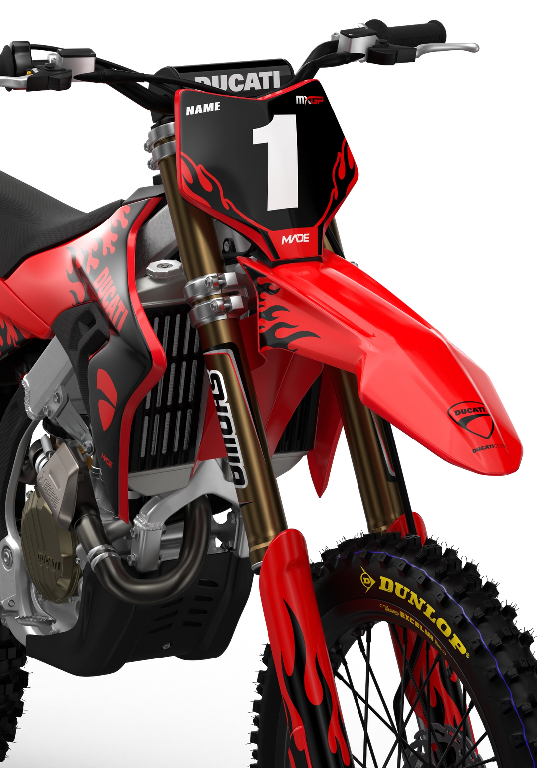 Ducati Desmo Premium graphics with flame design element from madestickers.com Black#color_black
