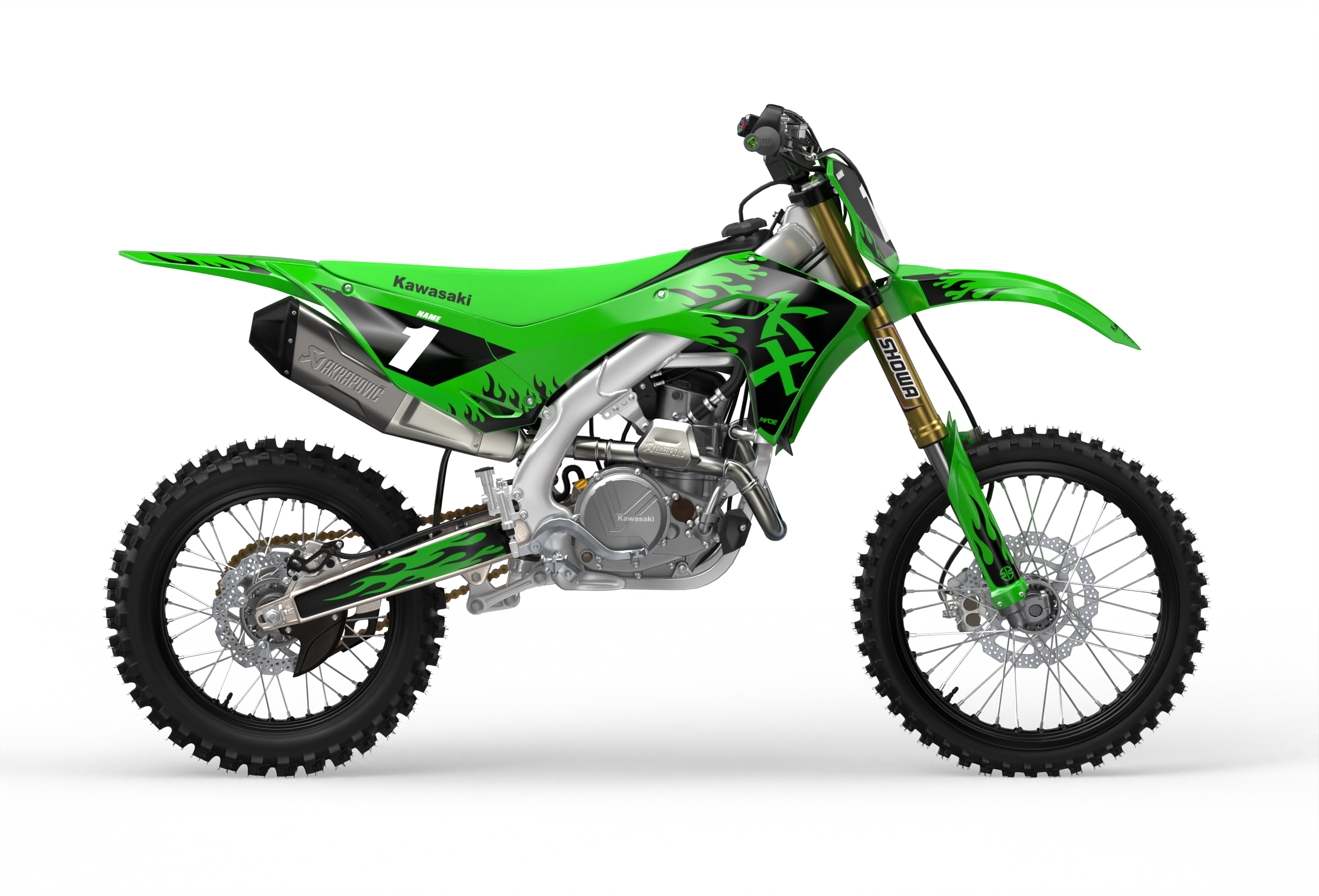 Kawasaki KX 3D Render design Flame graphics from Madestickers.com Black#color_black