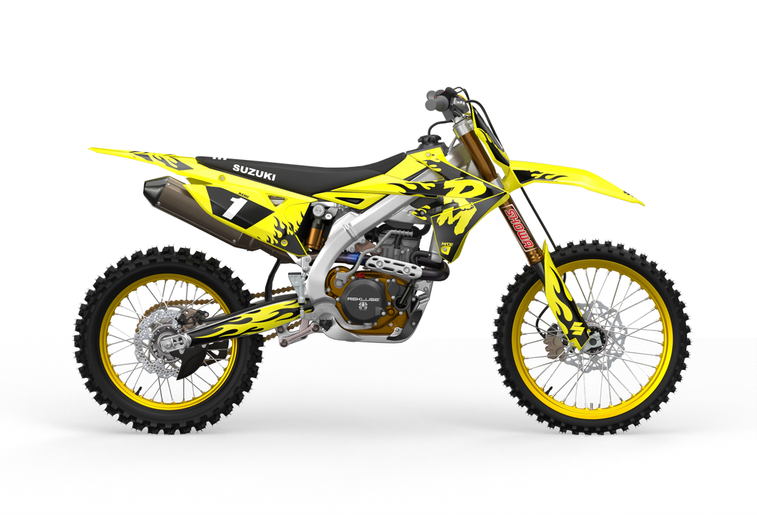 Suzuki RM RMZ Premium graphics kit with flame design by madestickers.com Black#color_black