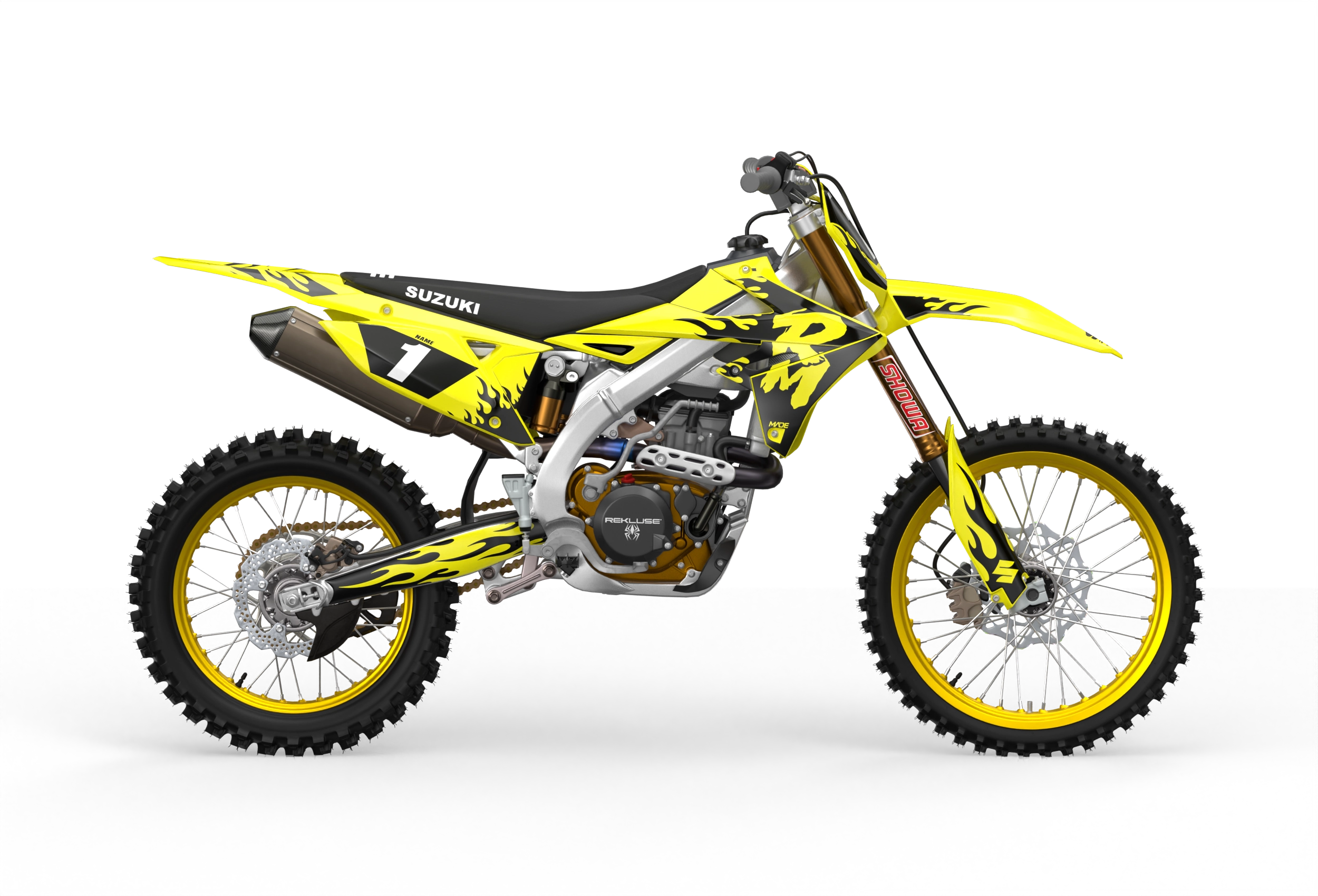 Suzuki RM RMZ Premium graphics kit with flame design by madestickers.com Black#color_black