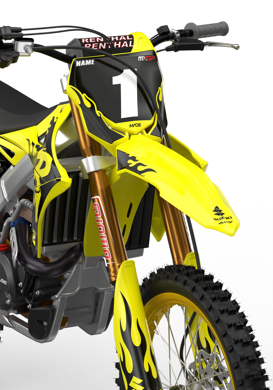 Suzuki RM RMZ Premium graphics kit with flame design by madestickers.com Black#color_black