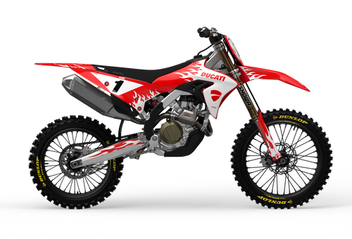 Ducati Desmo Premium graphics with flame design element from madestickers.com White#color_white