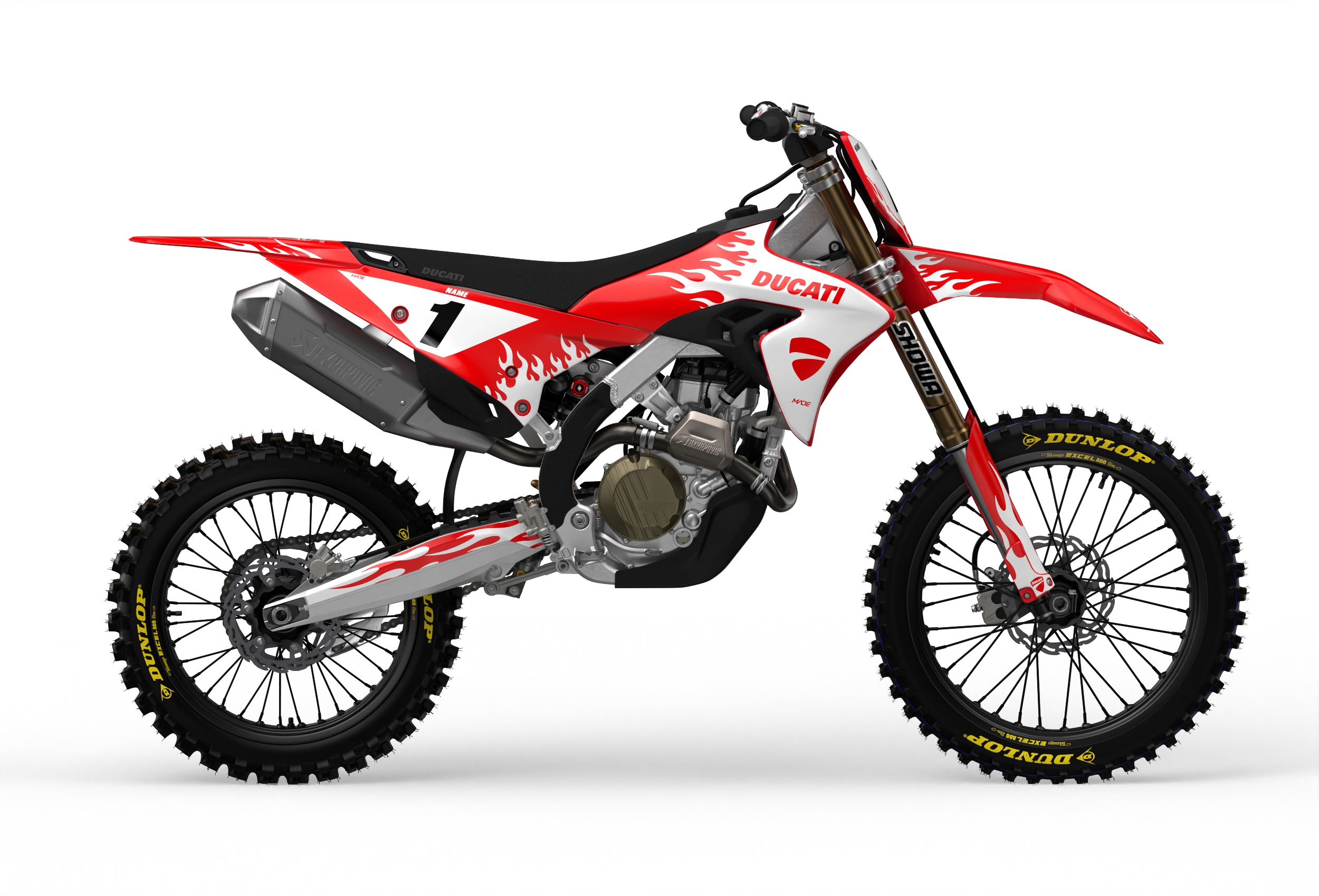 Ducati Desmo Premium graphics with flame design element from madestickers.com White#color_white
