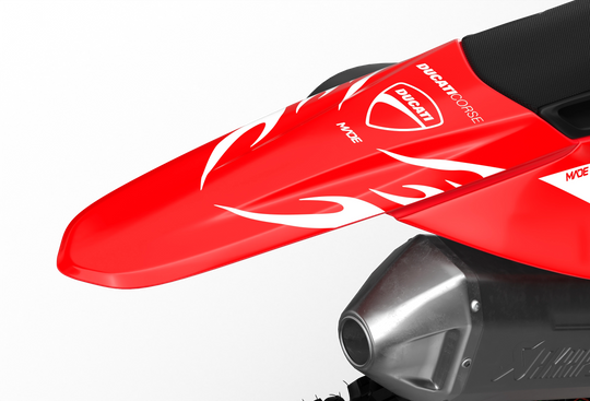 Ducati Desmo Premium graphics with flame design element from madestickers.com White#color_white