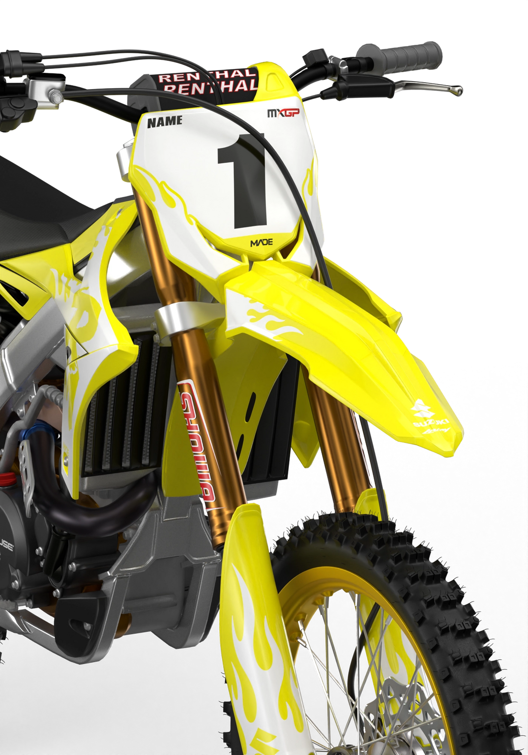 Suzuki RM RMZ Premium graphics kit with flame design by madestickers.com White#color_white