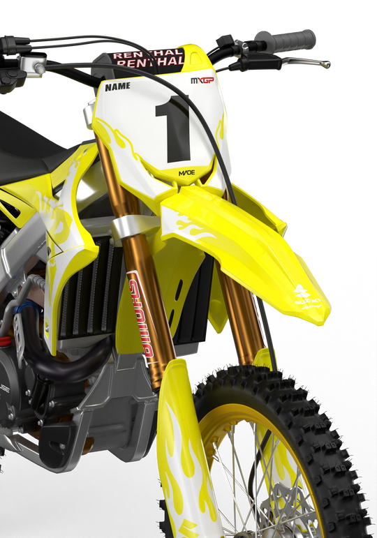 Suzuki RM RMZ Premium graphics kit with flame design by madestickers.com White#color_white