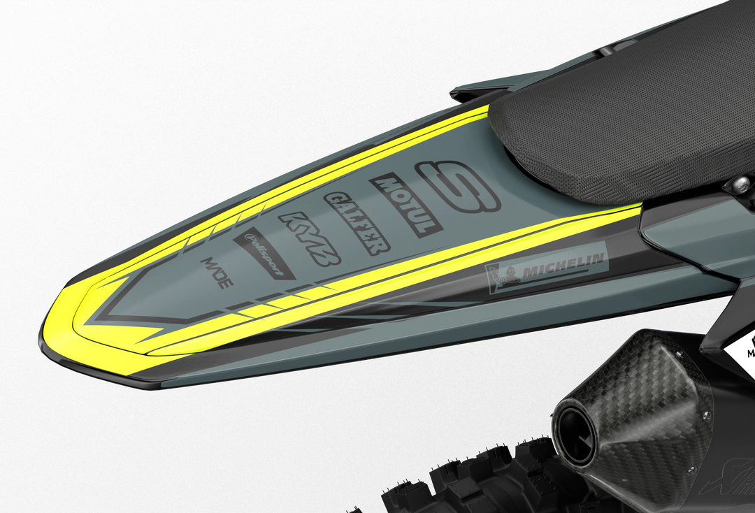 Sherco SE enduro Factory dirt bike graphics, Yellow, blue, grey, black colors
Black#color_black