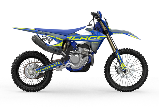 Sherco SE enduro Factory dirt bike graphics, Yellow, blue, grey, black colors
Blue#color_blue