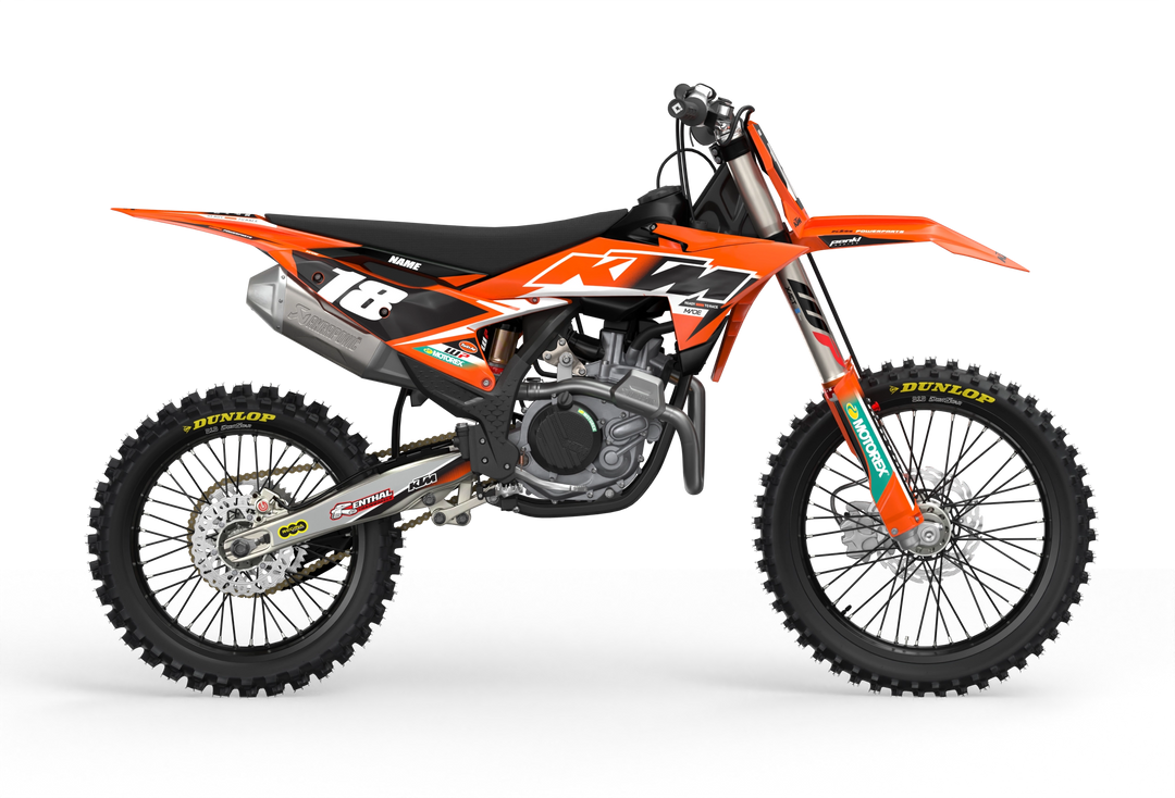 KTM SX SXF Premium graphic kit with orange base and KTM logo on sides from madestickers.com Black#color_black