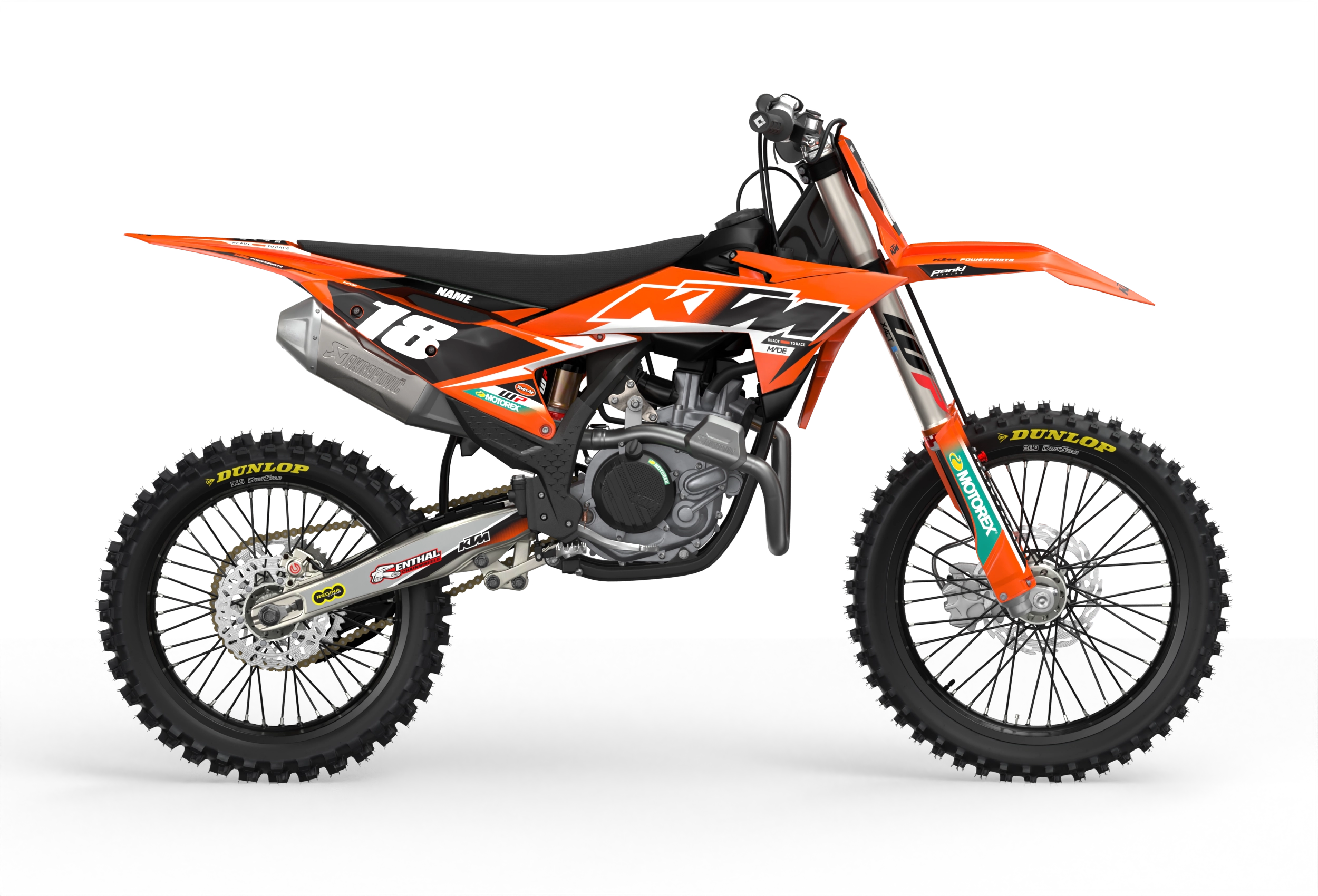 KTM SX SXF Premium graphic kit with orange base and KTM logo on sides from madestickers.com Black#color_black