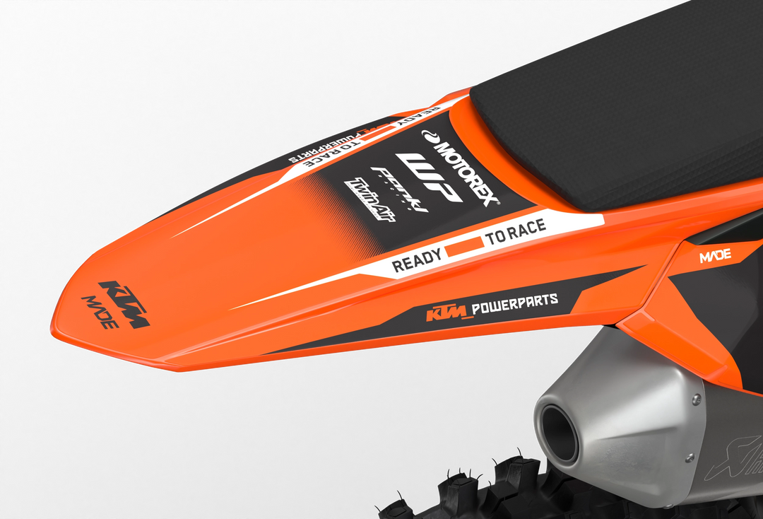 KTM SX SXF Premium graphic kit with orange base and KTM logo on sides from madestickers.com Black#color_black