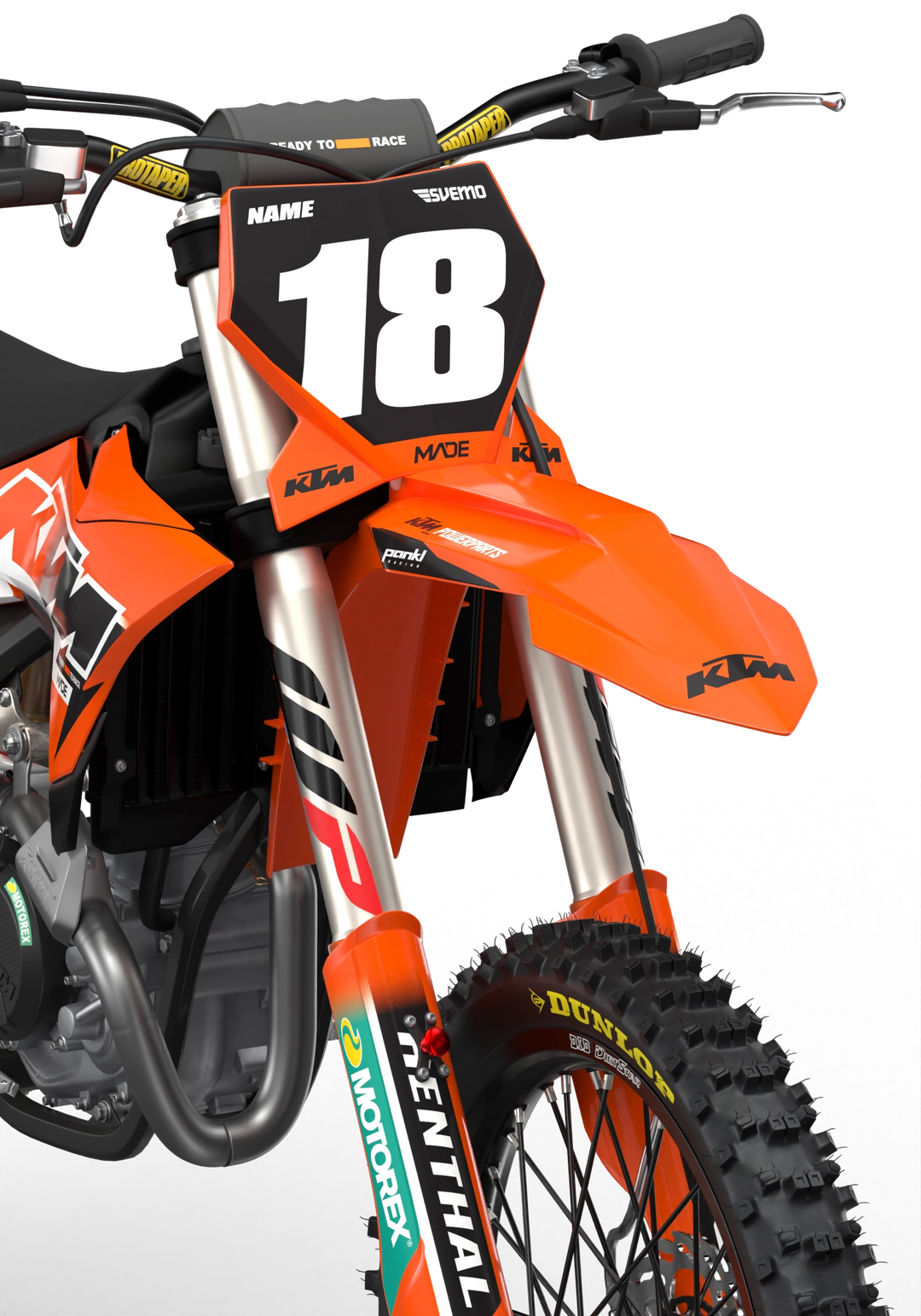 KTM SX SXF Premium graphic kit with orange base and KTM logo on sides from madestickers.com Black#color_black