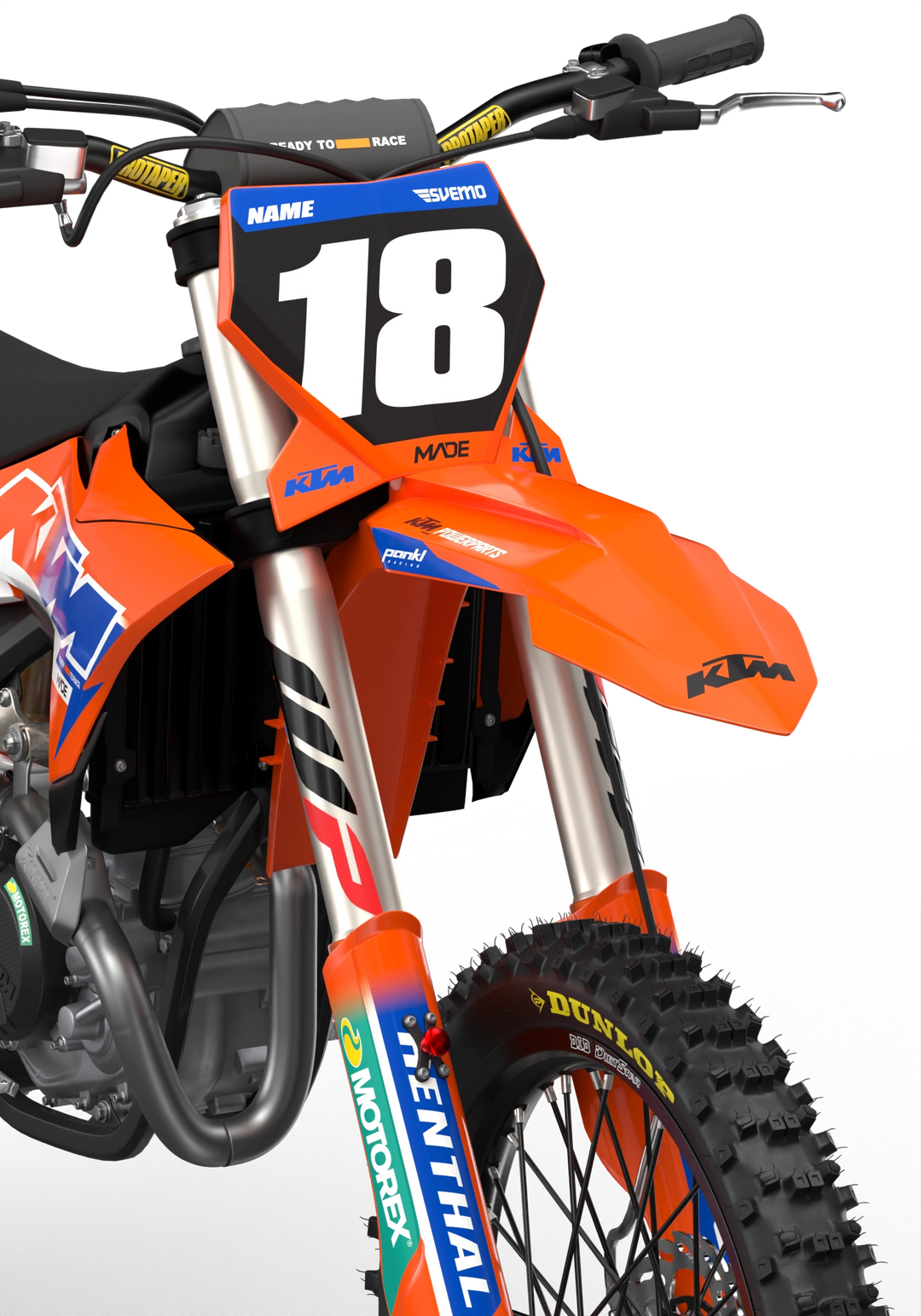 KTM SX SXF Premium graphic kit with orange base and KTM logo on sides from madestickers.com LightBlue#color_lightblue