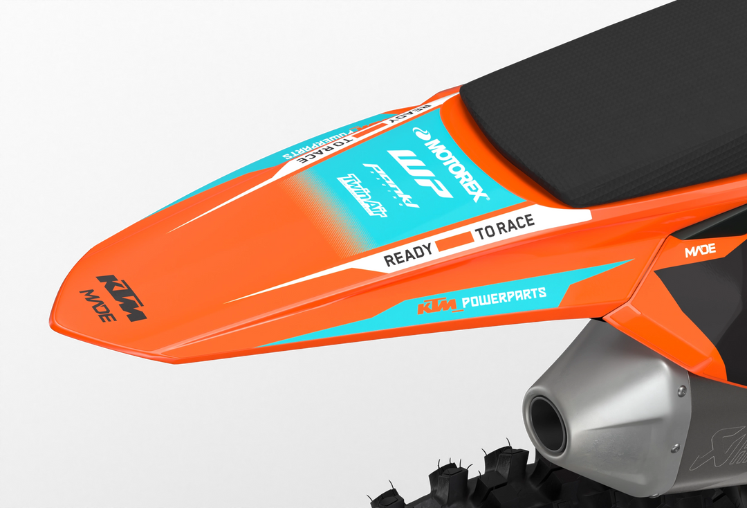 KTM SX SXF Premium graphic kit with orange base and KTM logo on sides from madestickers.com Turquoise#color_turquoise
