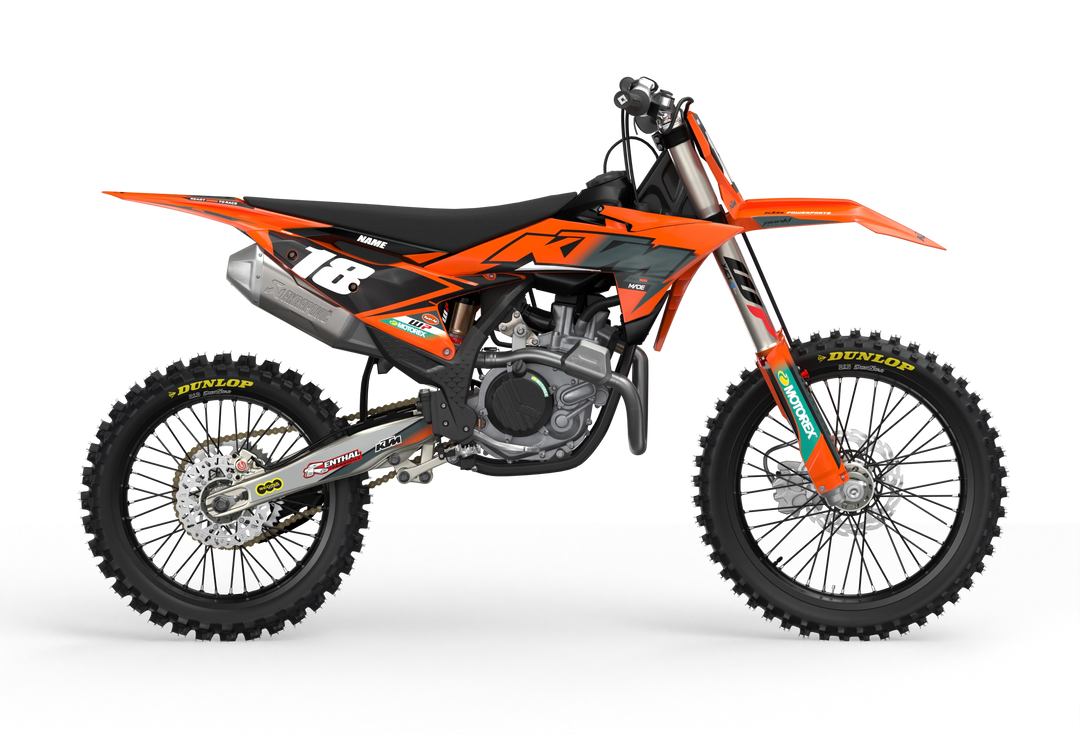 KTM SX SXF Premium graphic kit with orange base and KTM logo on sides from madestickers.com Grey#color_grey