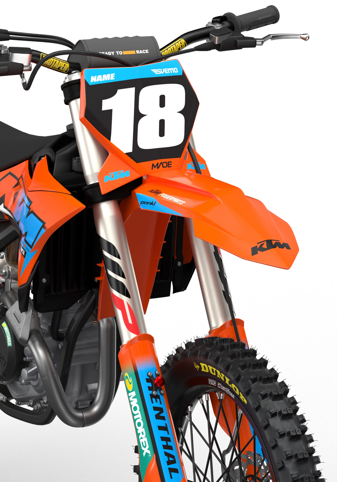 KTM SX SXF Premium graphic kit with orange base and KTM logo on sides from madestickers.com LightBlue#color_lightblue