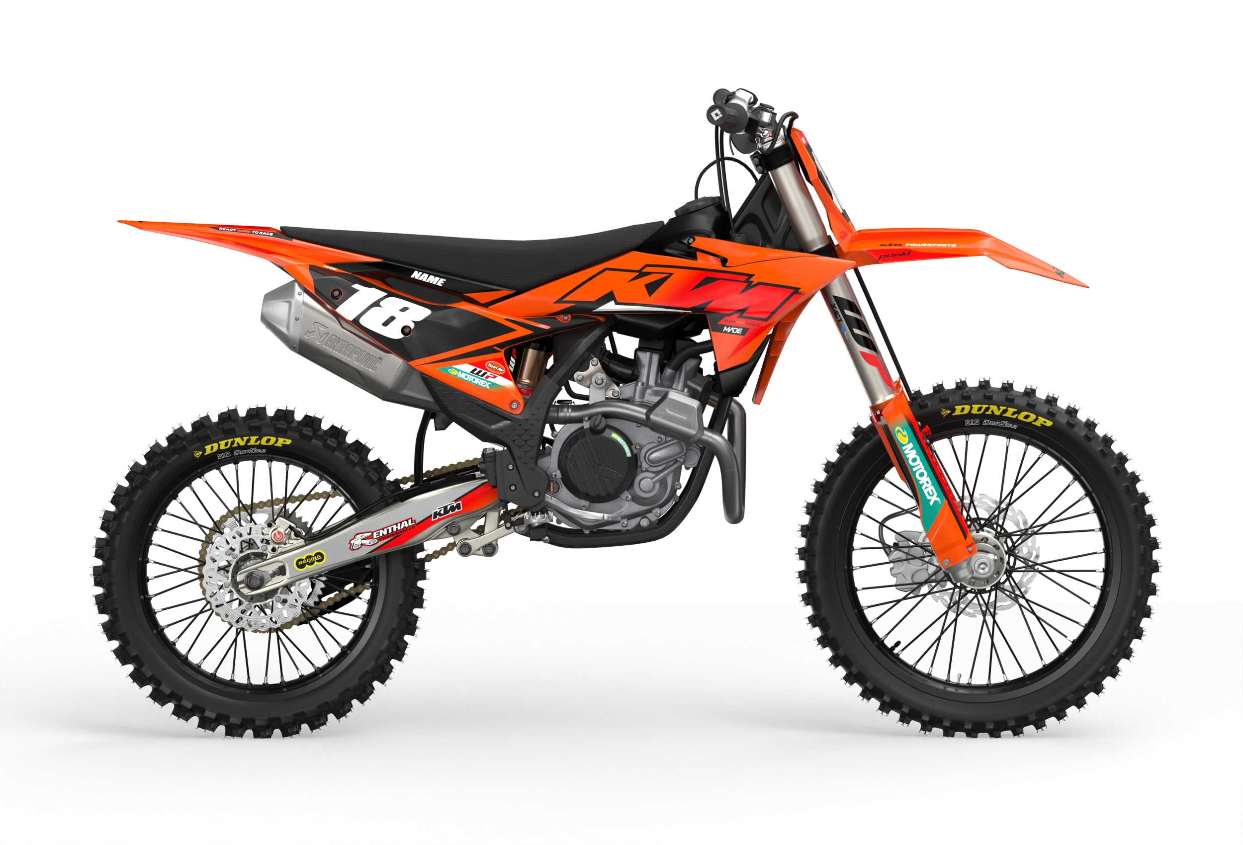 KTM SX SXF Premium graphic kit with orange base and KTM logo on sides from madestickers.com Red#color_red