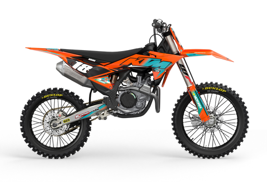 KTM SX SXF Premium graphic kit with orange base and KTM logo on sides from madestickers.com Turquoise#color_turquoise