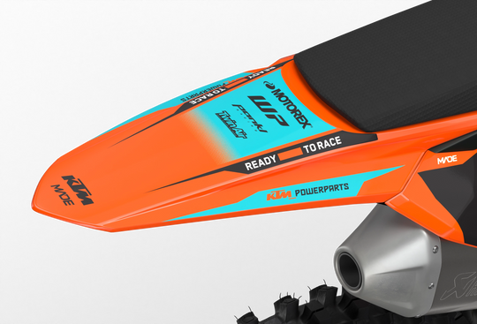 KTM SX SXF Premium graphic kit with orange base and KTM logo on sides from madestickers.com Turquoise#color_turquoise