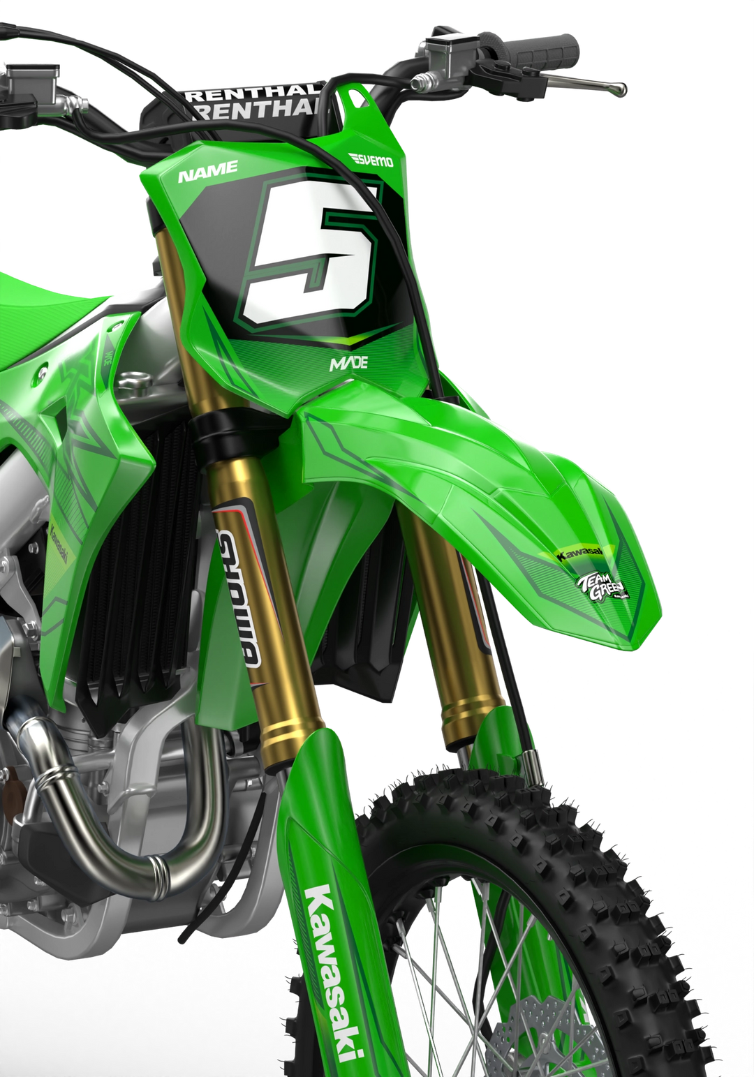 Kawasaki KX premium graphics with KX logo in sides and stripe texture and gradient shapes DarkGreen#color_darkgreen