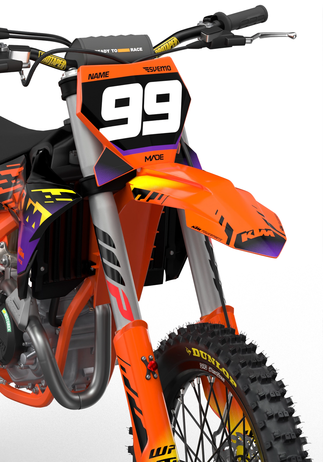 KTM SX SXF EXC 3D render motocross dirt bike with dope graphics for protection from madestickers.com BlackPurple#color_blackpurple