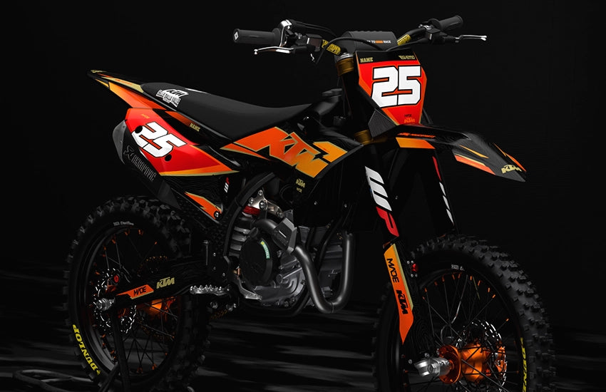 Visby KTM SXF orange and black dirt bike motocross graphics - 3D render promo picture - madestickers.com
